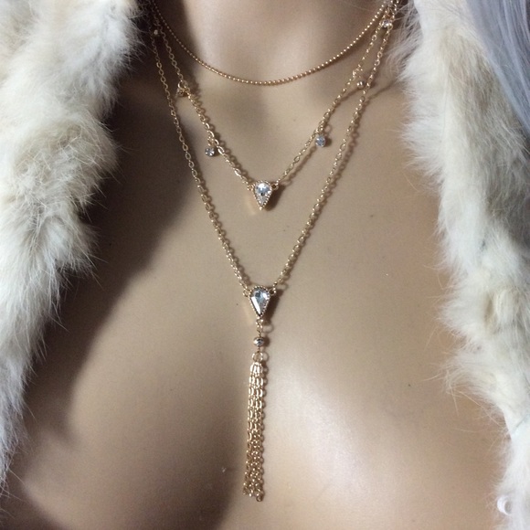 🎀BLING LAYER GOLD NECKLACE CHOKER DIAMOND BOHO - Picture 4 of 7